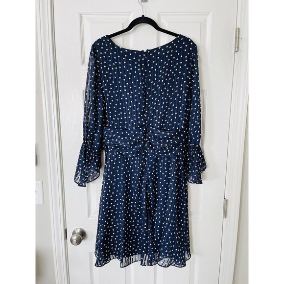 NWT DKNY 3/4 Sleeve Dotted Chiffon Fit & Flare Dress - Midnight/ Multi - Size 14 - Picture 5 of 5